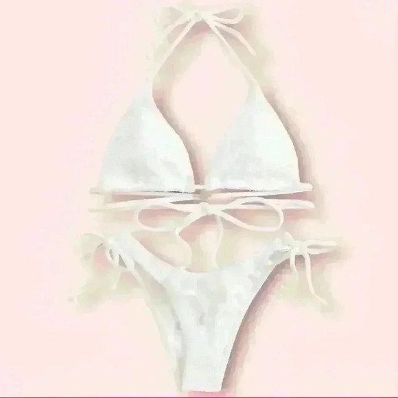 NWT Textured Triangle Wrap Around Solid White Tie Bikini SET - Picture 6 of 14
